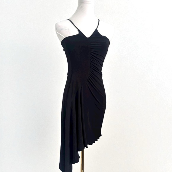 Y2K Black Ruched Asymmetrical Mini Dress Spaghetti Strap Fairycore S - Picture 1 of 8